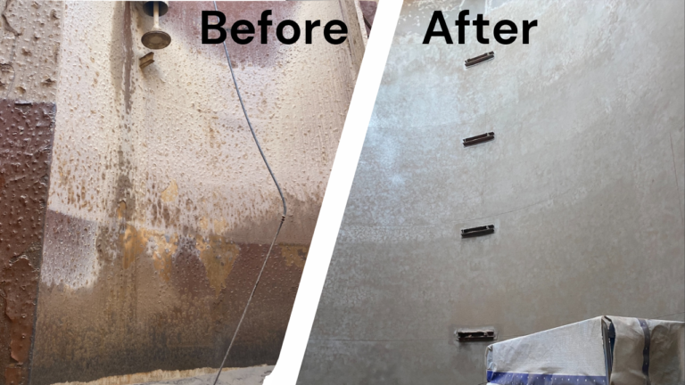 Before an after shot of leak tank refurbishment job