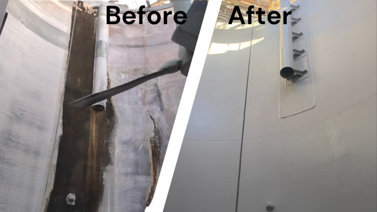 Leach tank refurbishment. Before & after we paint
