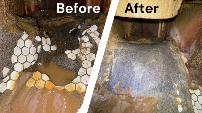 Rubber lining repair on mine equipment during scheduled maintenance